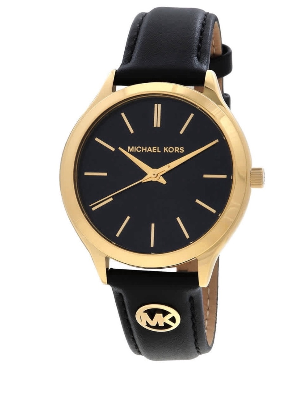 Michael Kors Slim Runway Watch Black Leather Strap NEW W/box